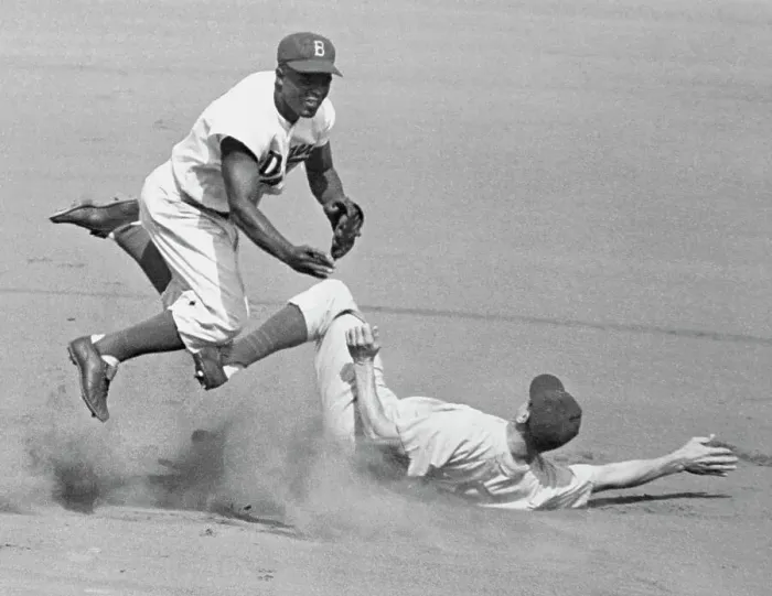 Framed Print : Jackie Robinson Trying for Double Play Framed Print : Jackie Robinson Trying for Double Play