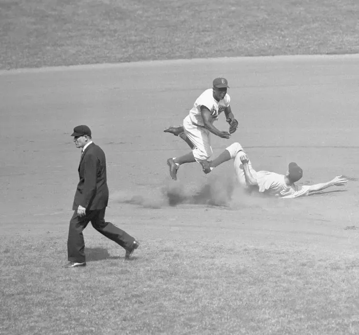 Framed Print : Jackie Robinson Trying for Double Play Framed Print : Jackie Robinson Trying for Double Play