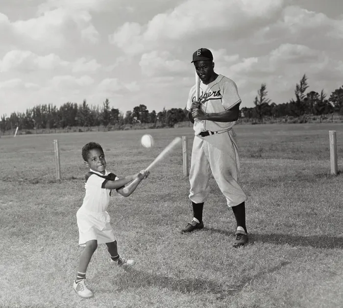 Framed Print : Jackie Robinson Watching His Son Jackie Jr Hitting Ball Framed Print : Jackie Robinson Watching His Son Jackie Jr Hitting Ball