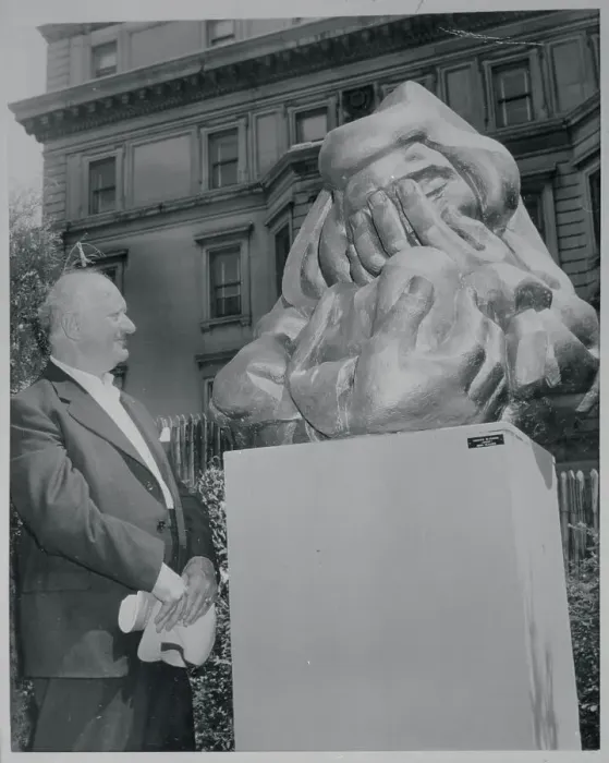 Framed Print : Jacob Epstein Examining Outdoor Sculpture Framed Print : Jacob Epstein Examining Outdoor Sculpture