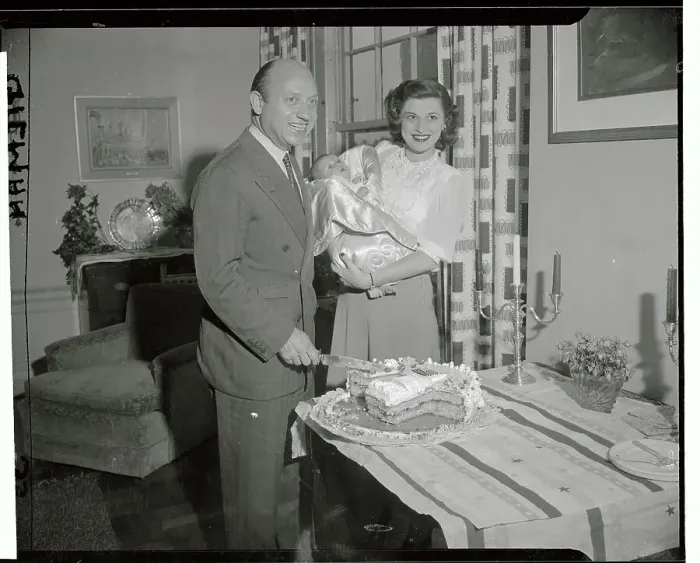 Framed Print : Jacob Javits Cutting Cake with Wife Marion and Baby Daughter