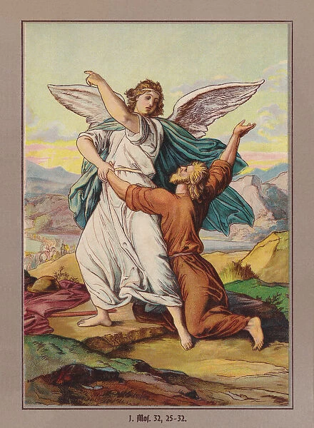 Jacob wrestling with the angel, chromolithograph, published in 1900