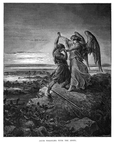 Jacob wrestling with the angel engraving 1870