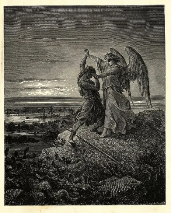 Framed Print : Jacob Wrestling with the Angel Illustration Framed Print : Jacob Wrestling with the Angel Illustration