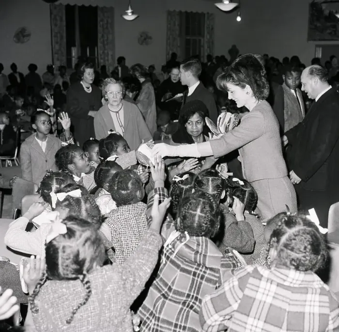Framed Print : Jacqueline Kennedy Giving Gifts to Homeless Children Framed Print : Jacqueline Kennedy Giving Gifts to Homeless Children