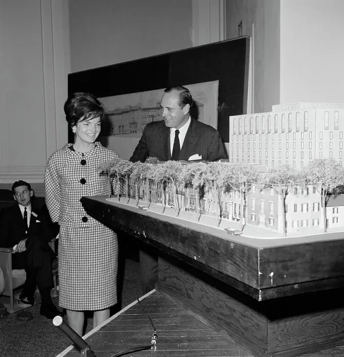 Framed Print : Jacqueline Kennedy Looking at Model of Lafayette Square Framed Print : Jacqueline Kennedy Looking at Model of Lafayette Square
