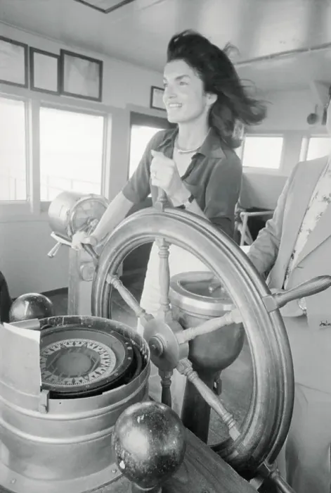 Framed Print : Jacqueline Kennedy Onassis at Wheel of Ship Framed Print : Jacqueline Kennedy Onassis at Wheel of Ship