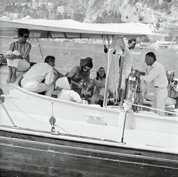 Framed Print : Jacqueline Kennedy Riding on Boat Framed Print : Jacqueline Kennedy Riding on Boat