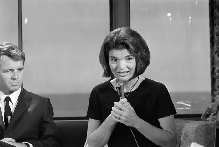 Framed Print : Jacqueline Kennedy Speaking into Microphone Framed Print : Jacqueline Kennedy Speaking into Microphone