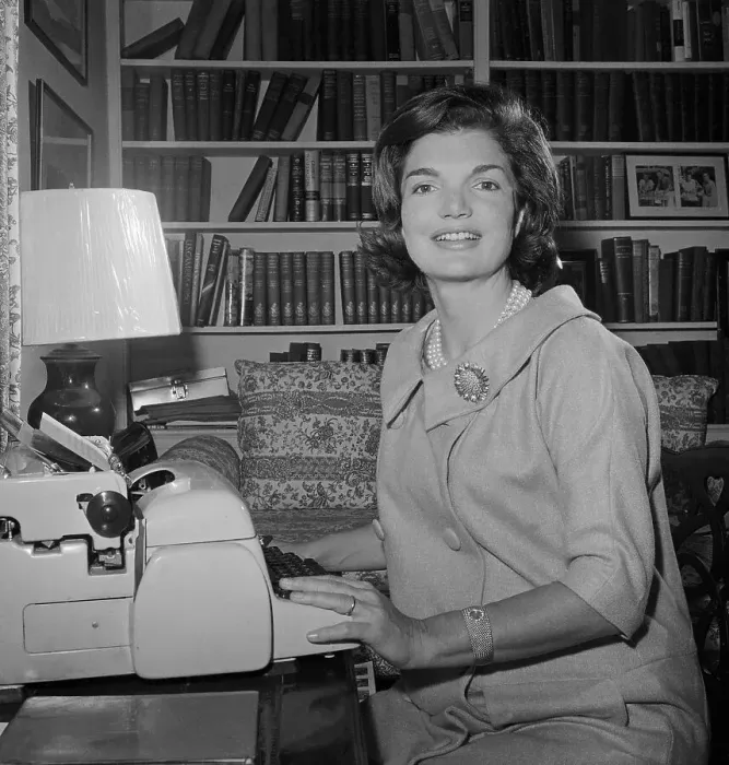 Framed Print : Jacqueline Kennedy Typing Weekly Column Framed Print : Jacqueline Kennedy Typing Weekly Column