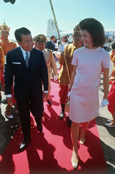 Framed Print : Jacqueline Kennedy Walking With Norodom Sihanouk
