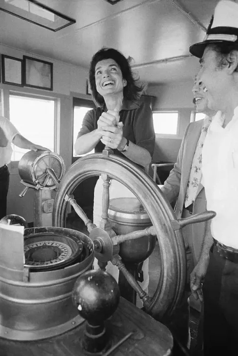 Framed Print : Jacqueline Kennedy At Wheel Of Ship Framed Print : Jacqueline Kennedy At Wheel Of Ship