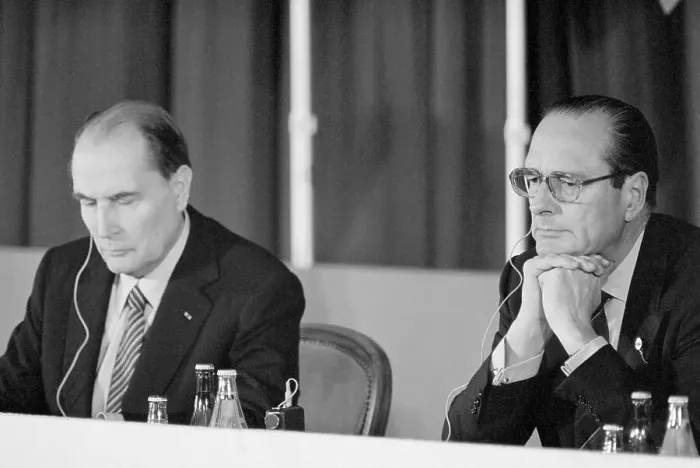 Framed Print : Jacques Chirac And Francois Mitterrand at Economic Summit Framed Print : Jacques Chirac And Francois Mitterrand at Economic Summit