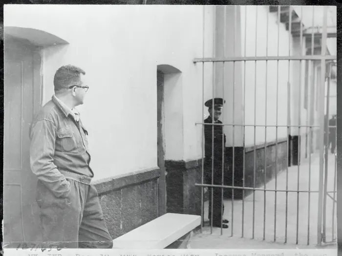 Framed Print : Jacques Mornard Looking Through Federal Penitentiary Gates Framed Print : Jacques Mornard Looking Through Federal Penitentiary Gates