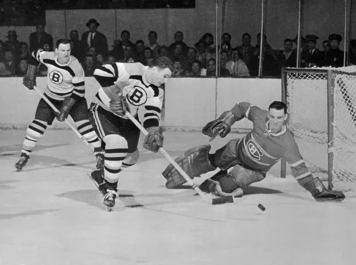 Framed Print : Jacques Plante Blocking the Puck