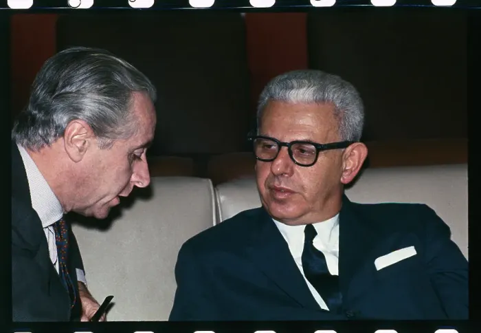 Framed Print : Jacques Tine Speaking with Arthur Goldberg Framed Print : Jacques Tine Speaking with Arthur Goldberg