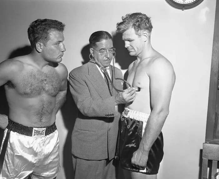 Framed Print : Jake LaMotta and Bob Murphy Receiving Checkup Framed Print : Jake LaMotta and Bob Murphy Receiving Checkup