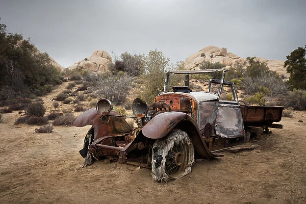 Jalopy. Abandoned antique Ford truck in the Mojave Desert
