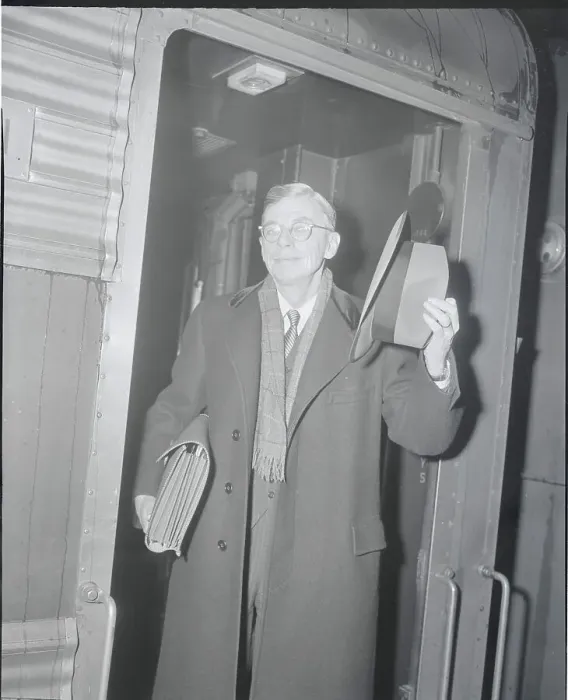 Framed Print : James B. Conant with Hat and Briefcase Inside Train Framed Print : James B. Conant with Hat and Briefcase Inside Train