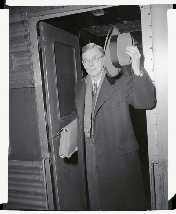 Framed Print : James B. Conant Tipping His Hat on Train Framed Print : James B. Conant Tipping His Hat on Train