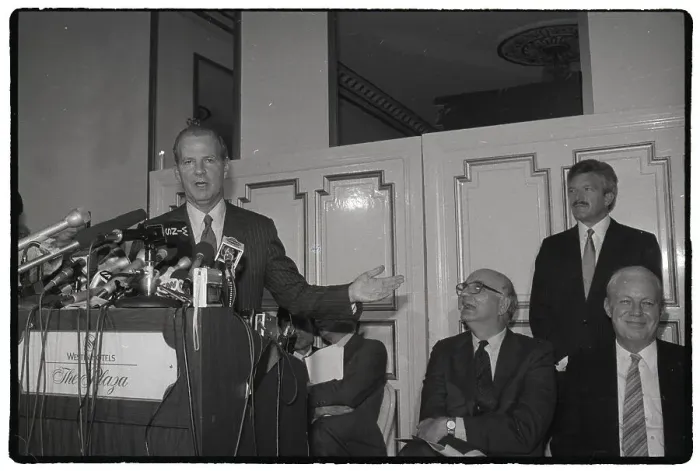 Framed Print : James Baker with Paul Volcker and West German Finance Minister Framed Print : James Baker with Paul Volcker and West German Finance Minister
