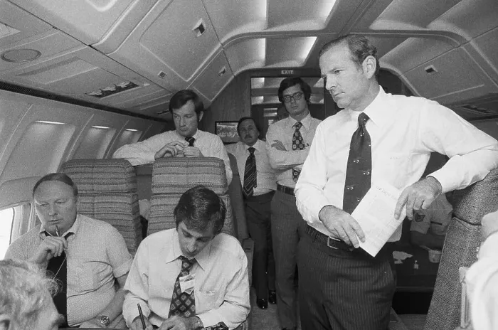Framed Print : James a Baker and Staff Aboard Air Force One