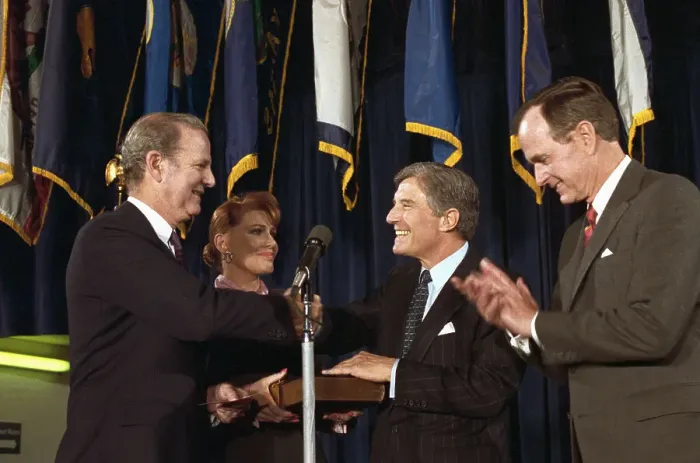 Framed Print : James Baker Swearing In Robert Mosbacher Framed Print : James Baker Swearing In Robert Mosbacher