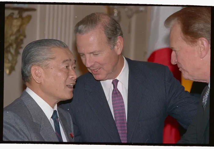 Framed Print : James Baker Talking with Japanese Prime Minister Framed Print : James Baker Talking with Japanese Prime Minister