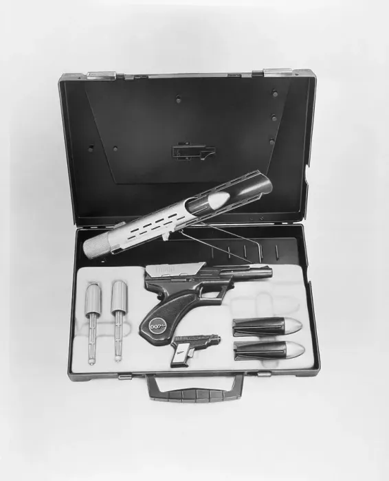 Framed Print : James Bond Toy Weapons in Briefcase Framed Print : James Bond Toy Weapons in Briefcase