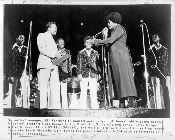 Framed Print : James Brown Presents The Dramatics With A Gold Record Framed Print : James Brown Presents The Dramatics With A Gold Record