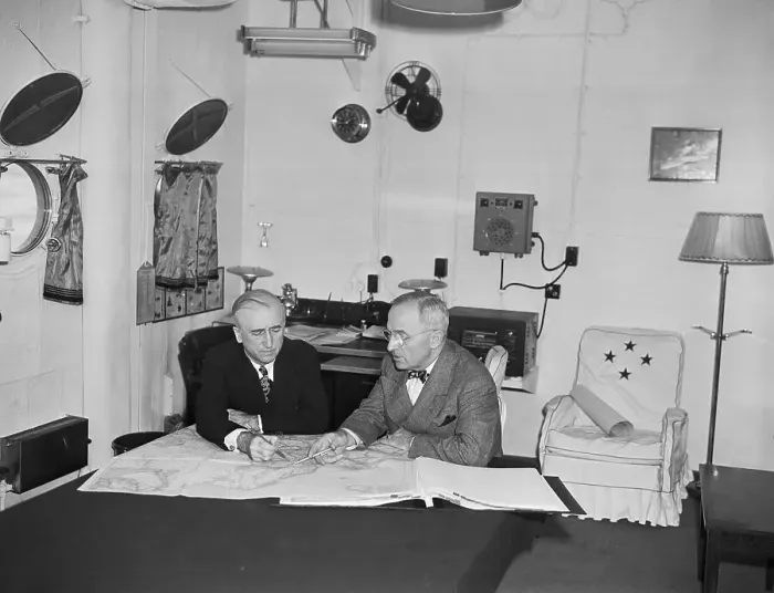 Framed Print : James Byrnes and Harry Truman Observing Map Framed Print : James Byrnes and Harry Truman Observing Map