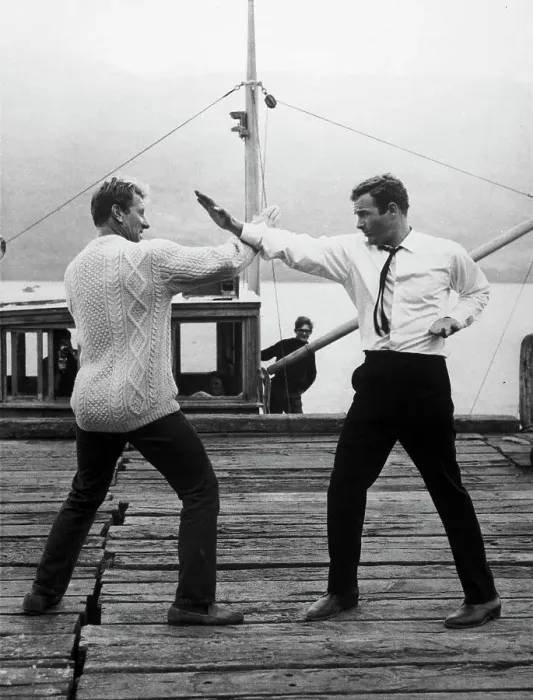 Framed Print : James Caan Practices Fighting with Stuntman Framed Print : James Caan Practices Fighting with Stuntman