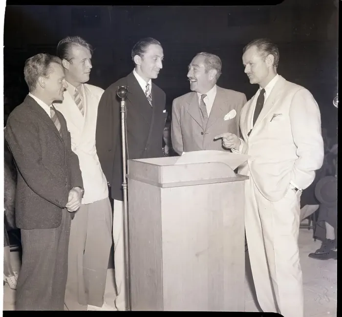 Framed Print : James Cagney and Fellow Actors at Podium Framed Print : James Cagney and Fellow Actors at Podium