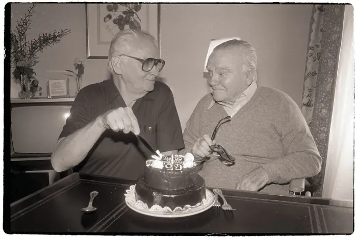 Framed Print : James Cagney Gives Art Carney Birthday Cake Framed Print : James Cagney Gives Art Carney Birthday Cake