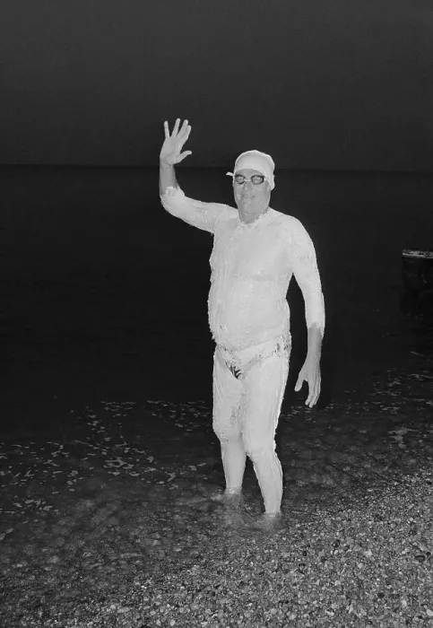 Framed Print : James Counsilman Waving Before English Channel Swim Framed Print : James Counsilman Waving Before English Channel Swim