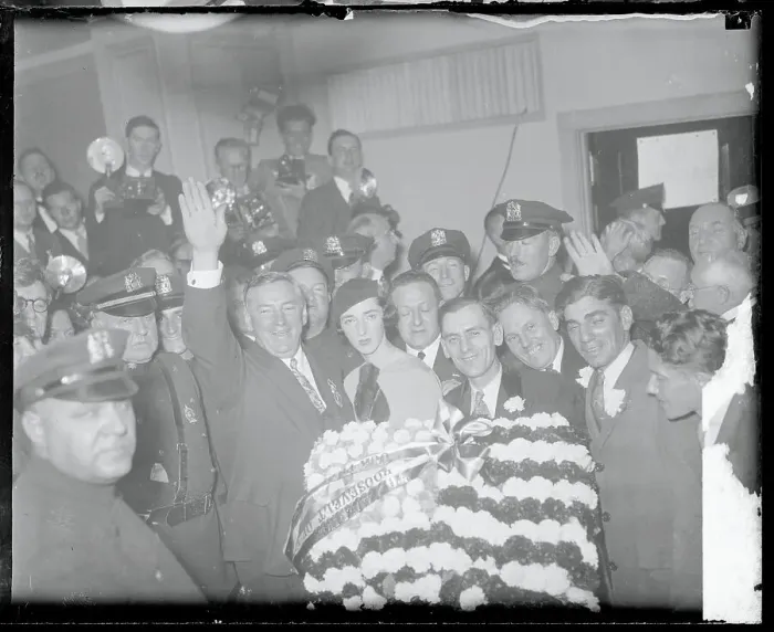Framed Print : James Curley Presenting Wreath to Franklin Roosevelt Framed Print : James Curley Presenting Wreath to Franklin Roosevelt