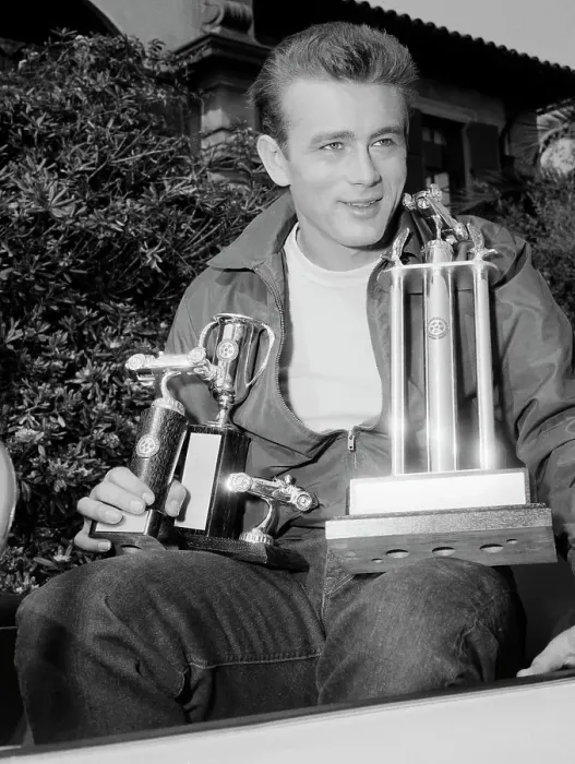 Framed Print : James Dean Holding Trophies for Racing Framed Print : James Dean Holding Trophies for Racing