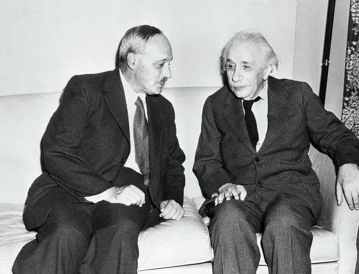 Framed Print : James Franck Talks With Albert Einstein Framed Print : James Franck Talks With Albert Einstein