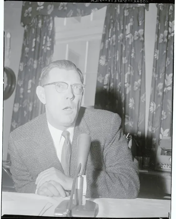 Framed Print : James Hagerty Speaking at a Press Conference Framed Print : James Hagerty Speaking at a Press Conference