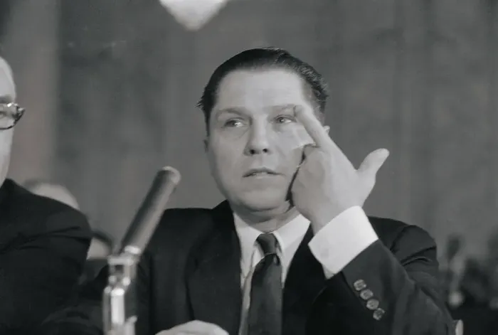 Framed Print : James Hoffa Gesturing at Microphone