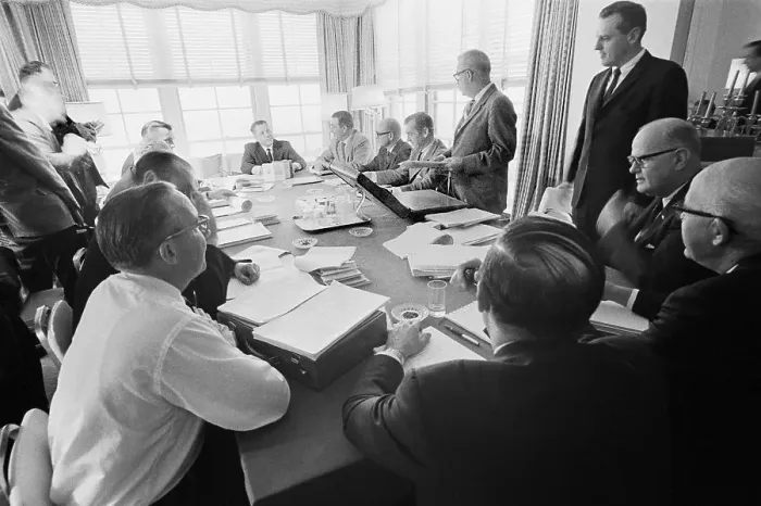 Framed Print : James Hoffa at Table at Union Meeting