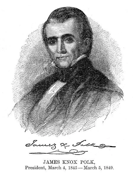 James Knox Polk - USA President engraving with his signature 1888