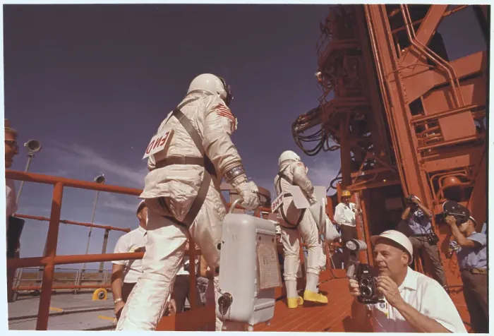 Framed Print : James Lovell and Buzz Aldrin Walking Towards Spacecraft Framed Print : James Lovell and Buzz Aldrin Walking Towards Spacecraft