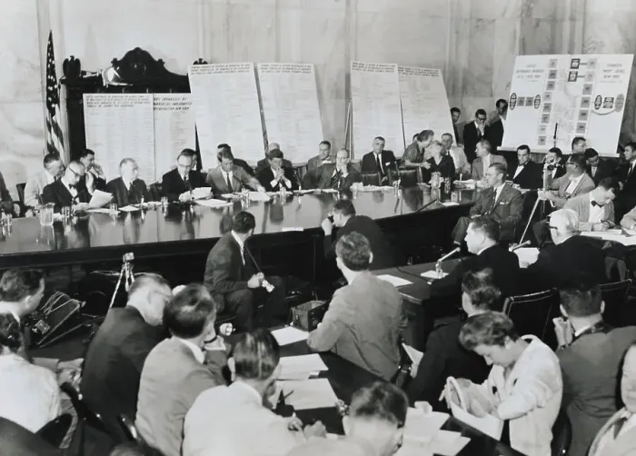 Framed Print : James R. Hoffa Testifying to Senate Labor Rackets Committee