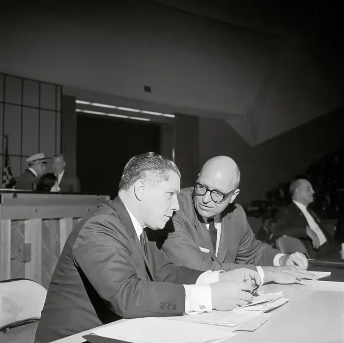 Framed Print : James Roosevelt Conferring with Jimmy Hoffa Framed Print : James Roosevelt Conferring with Jimmy Hoffa