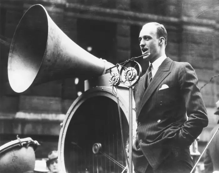 Framed Print : James Roosevelt Speaking at Microphone