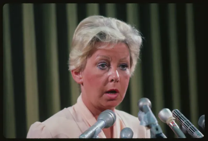 Framed Print : Jane Byrne Speaking into Microphone Framed Print : Jane Byrne Speaking into Microphone
