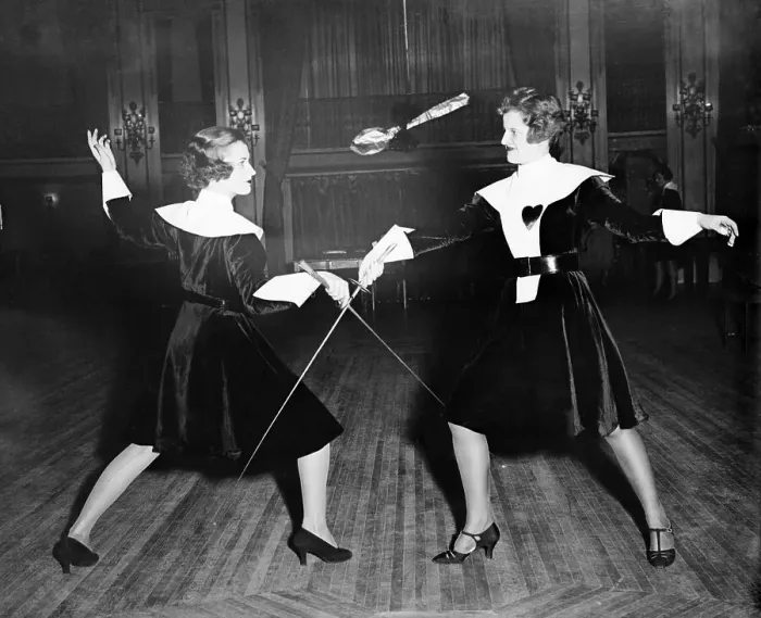 Framed Print : Jane Carlton Fencing with Mary Mcmillen Framed Print : Jane Carlton Fencing with Mary Mcmillen
