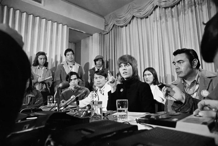 Framed Print : Jane Fonda Addressing Reporters Framed Print : Jane Fonda Addressing Reporters