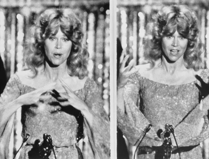 Framed Print : Jane Fonda Giving Oscar Speech in Sign Language Framed Print : Jane Fonda Giving Oscar Speech in Sign Language
